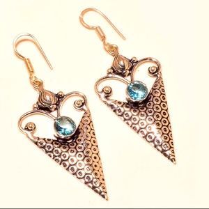 Swiss Blue Topaz Modern Punk 925 Silver Earrings